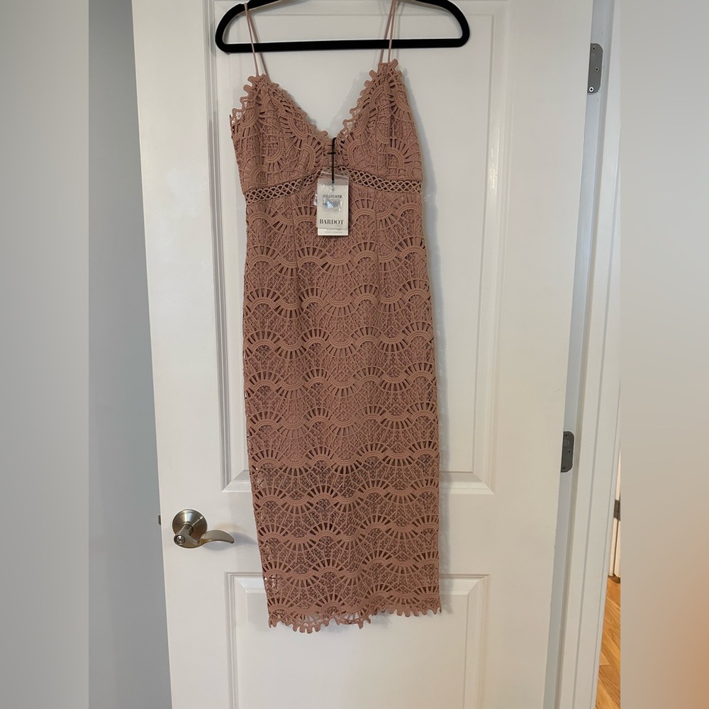 Tan/pink Bardot dress